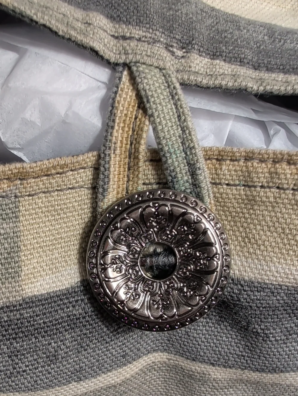 Neutral Block-Stripe Knotted Shoulder Bag